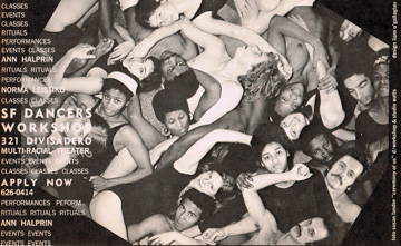 Flyer for San Francisco Dancer's Workshop with image of dancers in Ceremony of Us, 1969